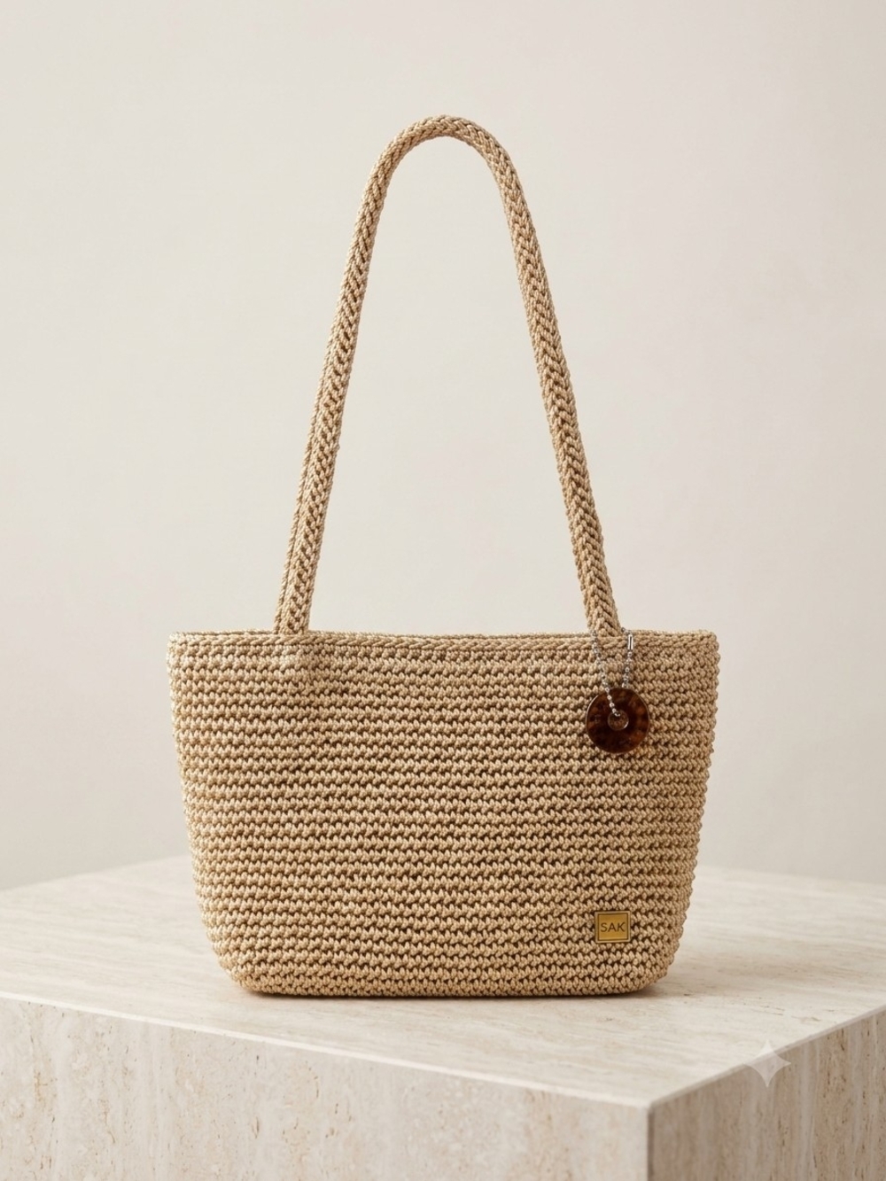 NWT The Sak Classic Minis Crochet Shoulder Bag Gold Shimmer Small Tote